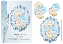 Blue & White Floral 5th Anniversary Card