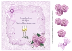 Champagne Glasses & Wedding Rings 7th Anniversary Card