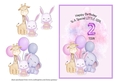 Animal Themed Girls Birthday Card - Age 2