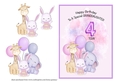 Animal Themed Granddaughter Birthday Card - 4th Birthday