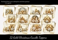 12 Gold Christmas Candle Toppers