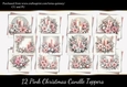 12 Pink Christmas Candle Toppers