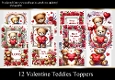 12 Valentine Teddies Toppers