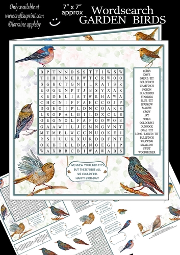 WORDSEARCH, GARDEN BIRDS