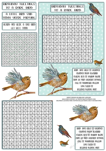 WORD SEARCH, GARDEN BIRDS, GREEN, 5 X 7