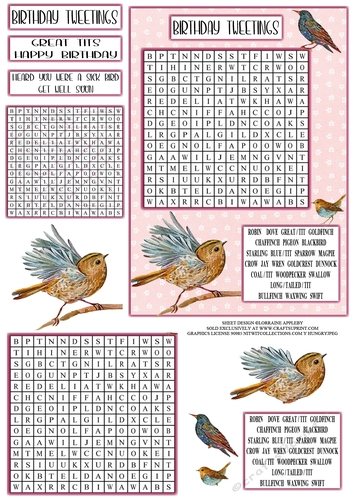 WORD SEARCH, GARDEN BIRDS, PINK FOR 5 X 7