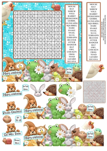 WORD SEARCH, SMALL ANIMALS ,  6 X 6 CARD