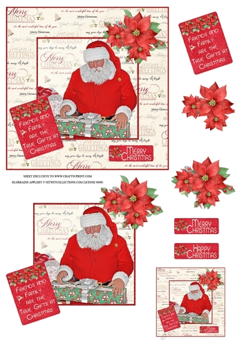 Christmas Card, Santa Writing on Presents
