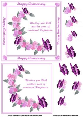 Flowers and Butterflies Anniversary Card