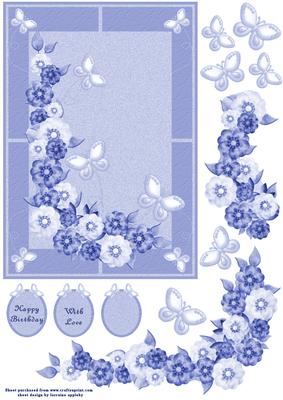 Blue Butterflies and Flowers