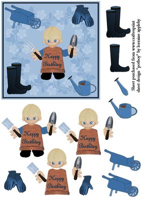 Pot Boy Does Gardening Decoupage Blue