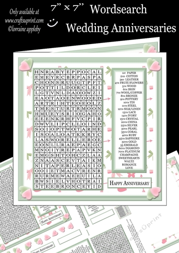 Wordsearch Wedding Anniversaries