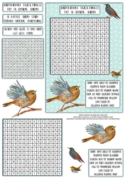 WORD SEARCH, GARDEN BIRDS, GREEN, 5 X 7