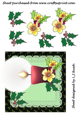 Christmas Candle and Holly Card Front