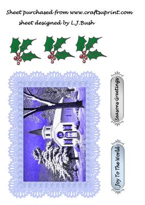 Winter Church Scene with Lace Frame