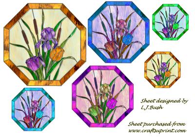 Beautiful Stained Glass Iris Toppers