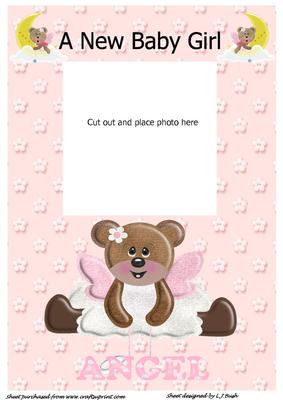Angel Teddybear New Baby Girl Photo Card