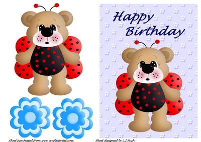 Cute Lady Bird Teddy Birthday Card