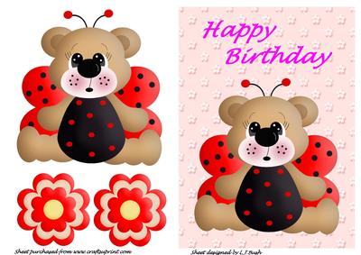 Cute Teddy Lady Bird Birthday Card Girl
