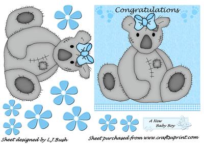 Sweet Teddybear New Baby Boy Card Front