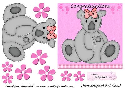 Sweet Teddybear New Baby Girl Cardfront