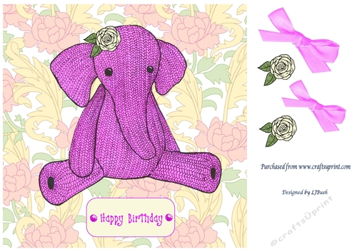 Little pink elephant quick 8x8 card front