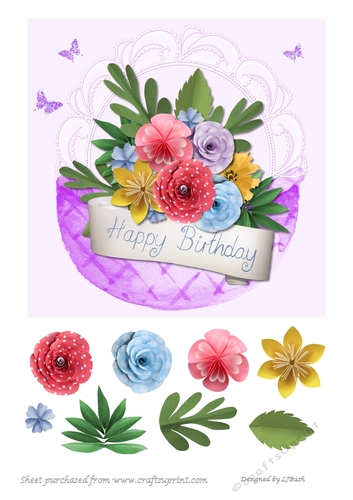 Beautiful basket of paper flowers card front