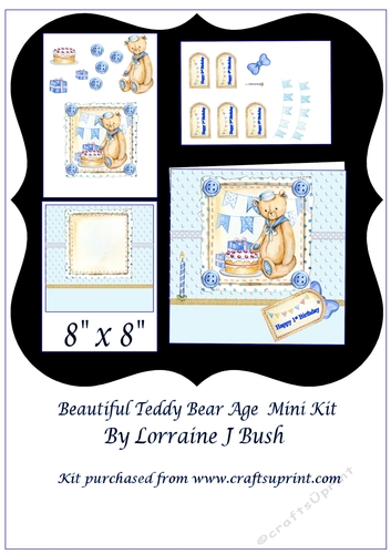 Beautiful 8 x 8 Teddy Bear card mini kit with Age tags 1-5 included