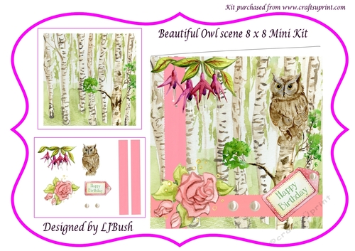Beautiful Owl in woods scene 8 x 8 mini kit