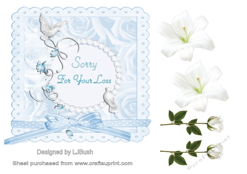 Beautiful pale blue doves and Lily Sympathy card front