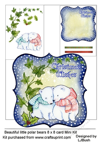 Sweet polar bears Xmas 8 x 8 card Mini Kit