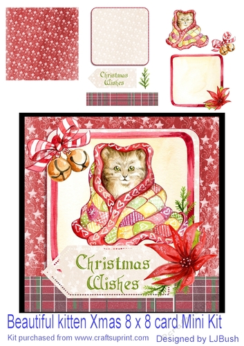 Cute Kitten at Xmas 8 x 8 card mini Kit