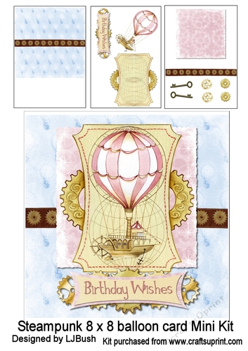 Steampunk Balloon 8 x 8 card mini kit