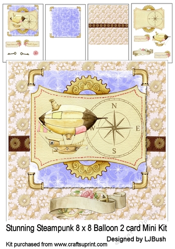 Stunning Vintage Steampunk Balloon 8 x 8 male themed card Mini Kit