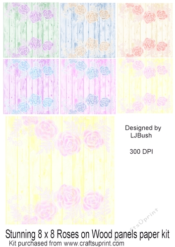 Stunning 8 x 8 Roses on wood panels background papers