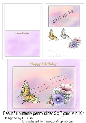 Stunning Happy Birthday penny slider 5 x 7 Butterfly card Mini Kit