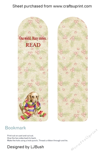 Double sided holly and puppy bookmark