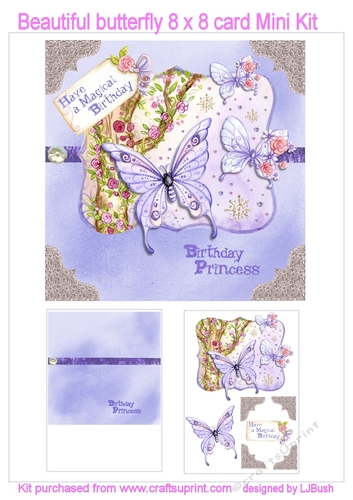 Beautiful Fantasy Butterfly 8 x 8 inch card Mini Kit