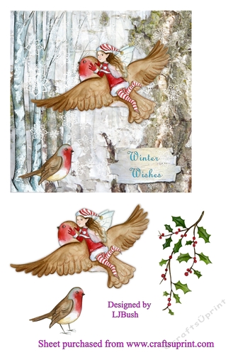 Fairy and Robin Quick 6 x 6 Xmas Card front