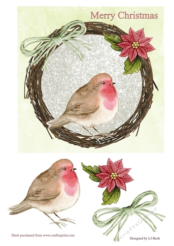 Pretty robin in wreath 7 x 7 quick card front