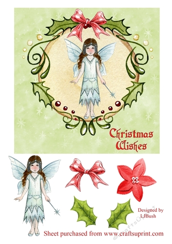 Pretty Fairy in Christmas Wreath 7 x 7 card front