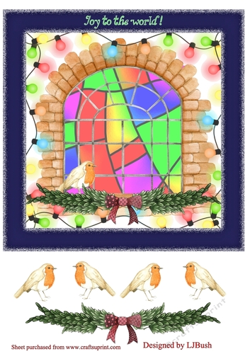 Beautiful stained glass window with robin 8 x 8 card front