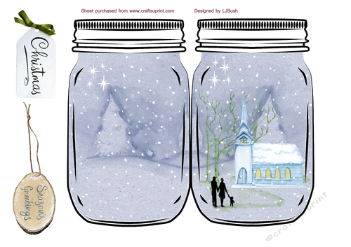One snowy night scene in mason jar shaped card