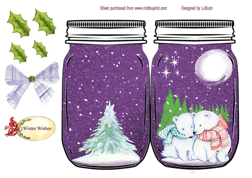 Beautiful little polar bears in mason jar shaped card