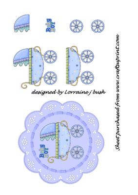 Baby Boy Pram Flower Card