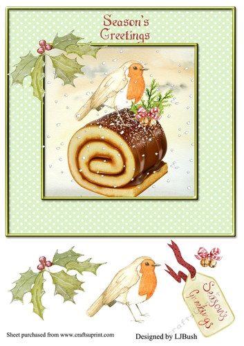 Little Robin on Chocolate cake 8 x 8 quick card front