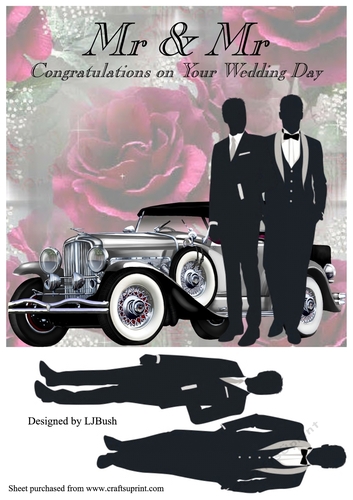 Stunning male to male 8 x 8 wedding day card front