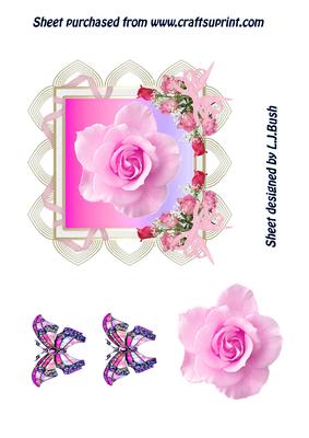 Pink Rose with Stained Glass Butterfly