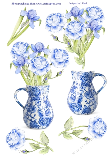 Beautiful Blue jug with flower embellishments