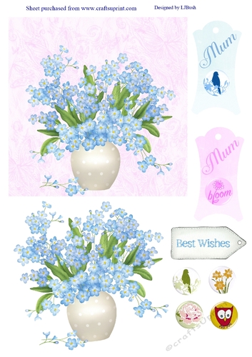 Stunning forget-me-not vase of flowers quick card front